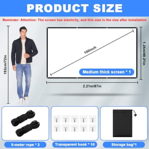 OFFCUP 100 Inch Portable Projector Screen, 16:9 HD 4K Wrinkle-Free Foldable — view 2