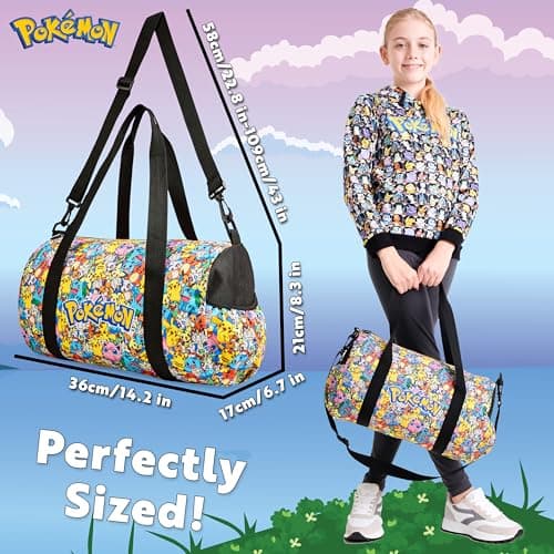 Pokemon Travel Bag for Kids Gym Bag Overnight Pikachu Sports Football Kit Holdall Bag Hand Luggage Bag Gifts for Boys (Multicolour) — view 6