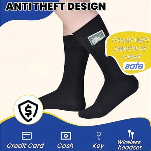 Handmade Hidden Pocket Ankle Socks with Magnetic Closure – Anti-Theft Travel Socks for Men & Women, Secure Storage for Cash, Cards, Keys | Moisture-Wicking Hiking, Running, Athletic Socks (Size 9-12) — view 2