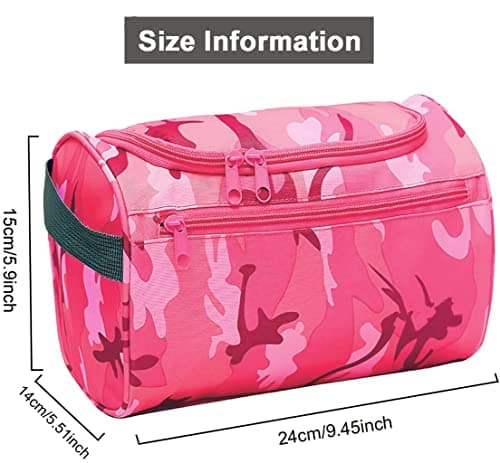 Uhat Hanging Travel Toiletry Bag Gym Shower Wash Shaving Bag Large Capatity Cosmetic Organizer with Handle for Men Women (Red Camouflage) — view 3