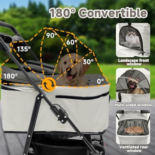 AODI Pet Stroller for Small Dogs and Cats with 4 Wheels, 3 in 1 Foldable Dog Stroller with Detachable Carrier, Breathable Mesh, Storage Basket & Cup Holder, Up to 15 kg (Black) — view 3