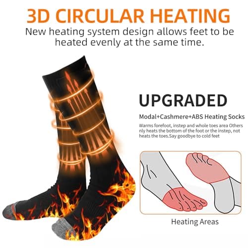 Heated Socks for Men Women,4000mAh Rechargeable Electric Heated Thermal Socks with Battery for Winter Foot Warmer Skiing Hiking Hunting (black) — view 4