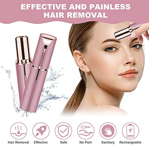 URAQT Facial Hair Remover for Women, Painless Face Hair Trimmer, Rechargeable Mini Epilator Lady Shaver Portable Electric Razor for Lips Face Body Peach Fuzz — view 2