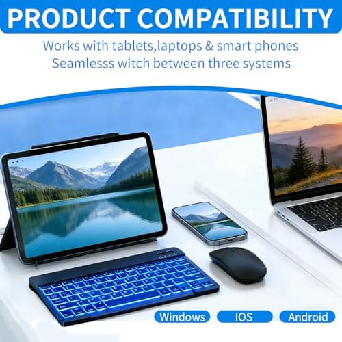 Backlit Bluetooth Keyboard and Mouse Set Rechargeable Wireless for Office — view 5
