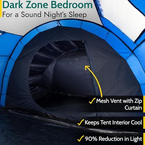 Braddon 5 Man Tent for Camping Festivals, Family Tunnel Tent, 3000mm Waterproof, Darkened Bedroom, Living Area with Standing Height, Bathtub Groundsheet, Carry Bag (L465cm x W320cm x H180/205cm) — view 3
