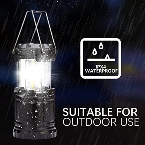 Jsdoin Camping Lights, 2 x Camping Lantern Battery Operated Portable LED Camping Lamp with Foldable Hook, Tent Lights Waterproof Outdoor Hanging Lamp for Emergency, Hiking, Camping, Black — view 4