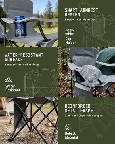 Voyager Folding Camping Chair 2-Pack, Lightweight with Pocket and Drinks Holder, Holds up to 120kg Each, Easy to Transport, Foldable Outdoor Chair Set - Dark Grey — view 5
