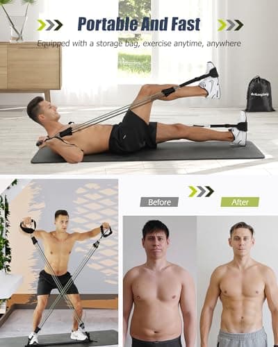 ALongSong Resistance Band Set Men with Handle & At home Pilates Bar Workout Equipment, 6 Exercise Bands 20-240Lbs/30-240LBS Optional & Door Anchor For Home Gym Fitness Equipment — view 6