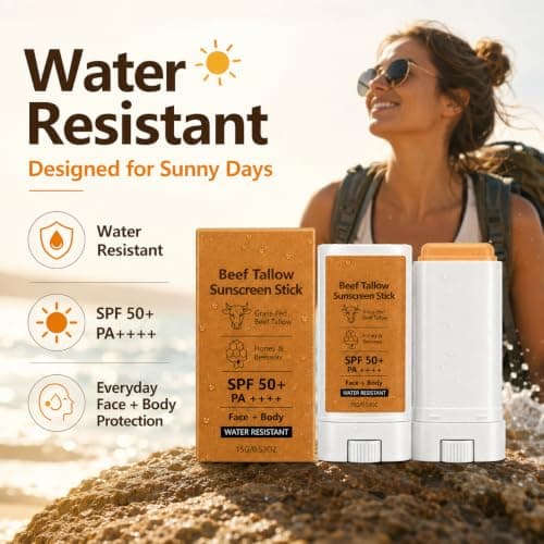 Beef Tallow Sunscreen Stick SPF 50+, Water Resistant for Face & Body, 15g — view 4