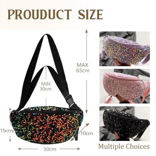 XSDSLS Bum Bag Sequins Women's Bum Bag Hip Bag Shiny Shoulder Bag Crossbody Bag Belt Bag Fanny Pack for Travel Festival Party Everyday Life (Colorful) — view 2