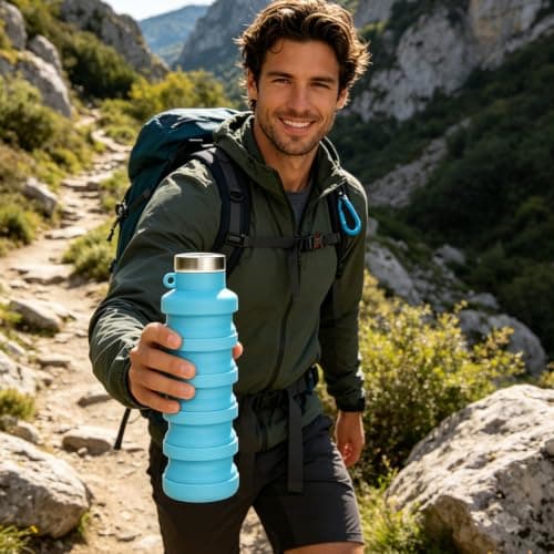 2 Pcs Foldable Collapsible Water Bottle 500ml, Silicone Travel Waterbottle — view 4