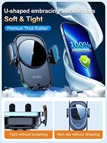 Auckly Car Phone Holder Wireless Charger, 【Smart Sense】15W Fast Qi Wireless Car Charger Automatic Phone Suction Holder Dashboard Windshield Mount Compatible for iPhone 12/13/14 Pro Max Mini Plus -S — view 6