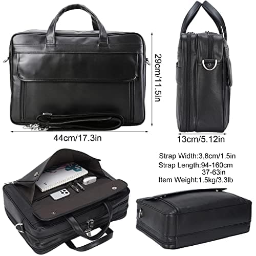 TIDING Full Grain Leather Men's Briefcase 15.6'',17.3 Inch Laptop Bag — view 3