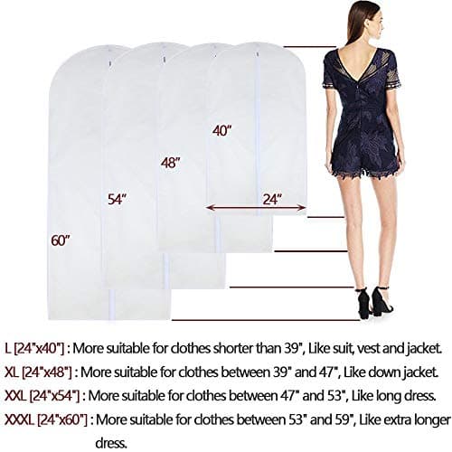 HomeClean Garment Bag Clear for Long Dress 60 x 153cm(24'' x 60'')(24'' x 60'') Moth Proof Garment Bags White Breathable Full Zipper Dust Cover for Clothes Storage Closet Pack Of 6 — view 3