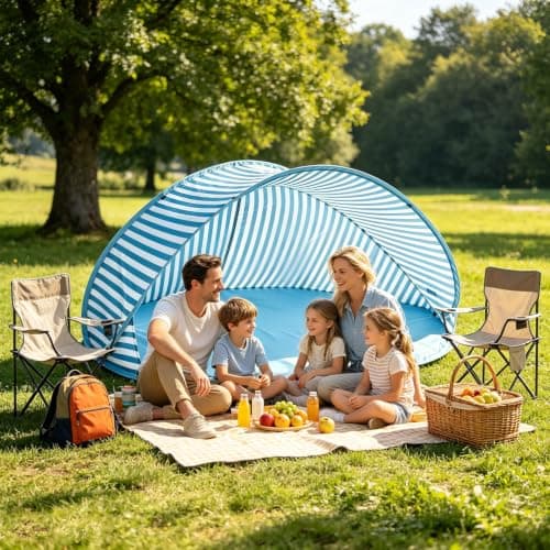 Pop-Up Beach Tent for 3-4 Person, UPF 50+ UV Protection Portable Lightweight Easy Setup Sun Shelters with Carry Bag Beach Shade Tent for Family Outdoor Camping Garden Picnic Travel (Blue-180X125X85cm) — view 6