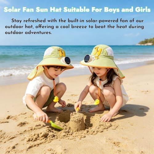 Solar Powered Fan Sun Hat for Kids,cap with neck protection kids,UPF 50+ sun protection,Solars & USB charging,unisex kids,adjustable chin strap cap 2-9 Years — view 6