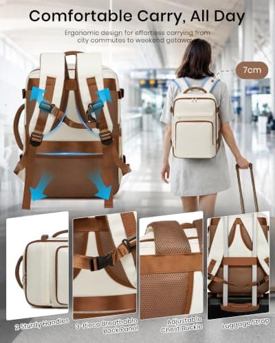 Kono Ryanair Cabin Bag 40x30x20, Underseat Travel Backpack, Beige Classic — view 6