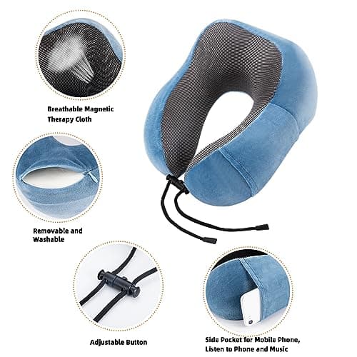 WENGX Travel Pillow Neck Pillow Memory Foam Soft Comfort and Support Travel Flight Neck Pillows,U-shaped Pillow for Sleeping with Storage Bag for Airplane Car Office Home,etc (Blue) — view 4