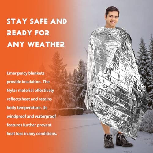 Clickinline 20 PCS Emergency Foil Blanket – 83" x 51" (210 x 130 cm) Thermal Survival Blanket Reflective for Outdoors, Hiking, Camping, Marathons or First-Aid, Survival Kit Emergency Supplies — view 3