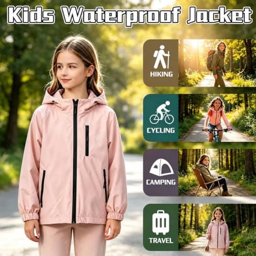 Kioeok Boys Girls Waterproof Jacket Lightweight Kids Rain Coats — view 3