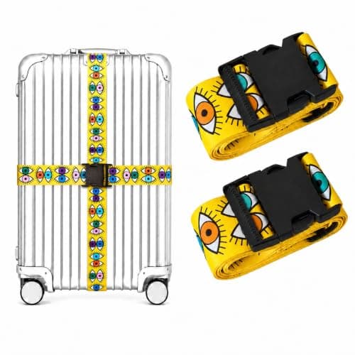 Luggage Straps for Suitcases 2 Pack, Adjustable Suitcase Belt 106–196 cm, Bright Pattern Travel Luggage Strap for Easy Identification, Heavy Duty Polyester with Quick Release Buckle (Vibrant Eyes)