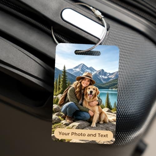 Personalised Luggage Tags Custom Stainless Steel Suitcase Tags Add Name ID Photo Customised Luggage Labels for Suitcases Travel Suitcase Identifier for Business Trip Backpacking Family Travellers — view 4