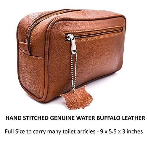 Parker Full Grain Leather Dopp Kit – Handmade Full Size Saddle Brown Leather Toiletry Bag Leather/Dopp Kit/Travel Bag for Effectively Carrying and Storing Toiletries, Brown — view 5