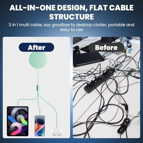 Diyuna 3 in 1 USB Multi Charger Cable, 120W Fast Multi Charging Cable with USB A/C, Retractable Charging Cable for Multiple Devices, Multiple Charger Cable Compatible for Pad, Phone, Laptop(Green) — view 5