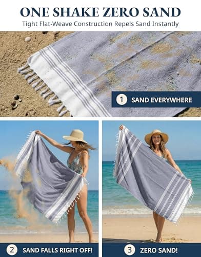 LANE LINEN Beach Towel 2 Pack - Cotton Rich Beach Towels Oversized, Pre-Washed Large Beach Towels, Sandless Beach Towel, Quick Dry Travel Towel, Large Pool Towels, 39"x71" - Navy Blazer — view 5