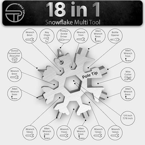 Pole Tip 18 in 1 Snowflake Multi Tool, Stocking Fillers for Men, Survival kit, Camping Accessories, Christmas Gift for Men Who Have Everything, Birthday Gifts for him, Camping Tools(Silver) — view 2
