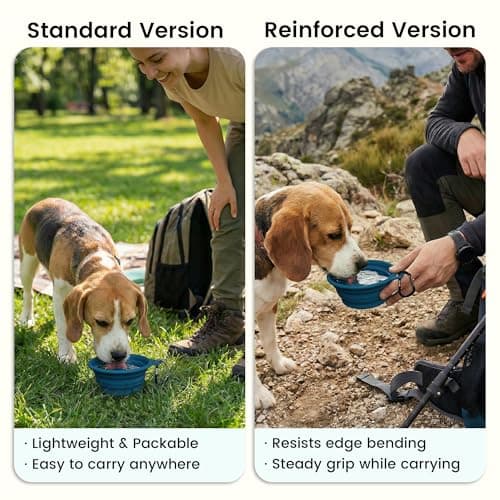 OHMO Collapsible Dog Bowl with Steel Ring, 400ml, 2pcs, Dark&Light Blue — view 4
