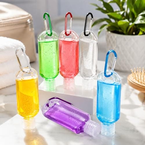 5 Pack 50ml Travel Bottles with Carabiner Clips, Refillable Empty Toiletry Containers for Hand Sanitiser, Shampoo, Lotion & Shower Gel, Leakproof BPA Free Mini Bottles for Travel, Hiking, Gym & School — view 3