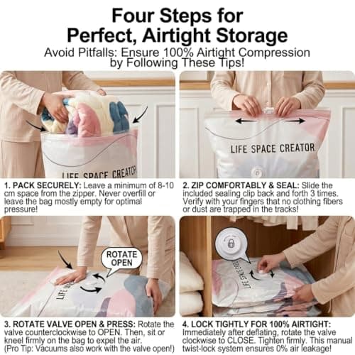 3PCS No Pump 3D Vacuum Storage Bags, Press and Seal Compression Bags, Reusable Large Vacuum Storage Bags Vacuum Pack Bags for Clothes, Duvets, Bedding, Travel and Home Organisation, M-70x50x30cm — view 5