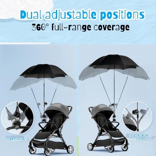 pram Parasol，pram Umbrella with 50+ UV Protection,Pushchair Parasol Equipped with a Multi-Functional Stand,Fully Automatic Umbrella,Suitable for Various Types of Baby Strollers — view 5