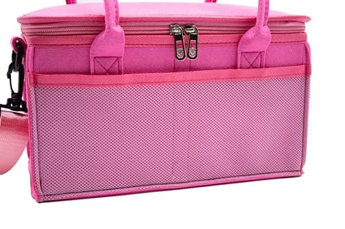 Carrying Case for Toniebox Starter Kit with Velcro Dividers, Dual Mesh Side Pockets and Mesh Zipper Pocket in Lid. (Hot Pink with Shoulder Strap) — view 6