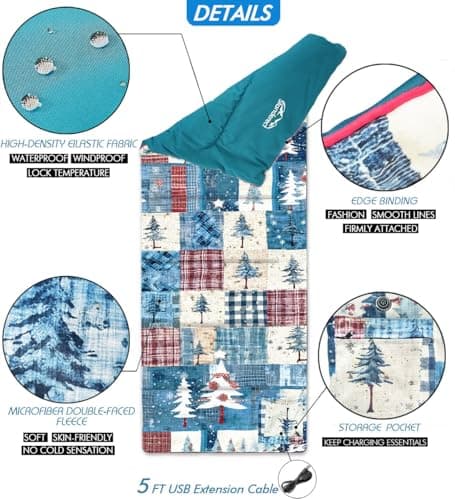 STANDERECT Heated Sleeping Bag Liner, 3 Adjustable Temperature Levels, Heated Sleeping Bag pad for Cold Weather Backpacking or Hiking, Multi USB Power Supported — view 5