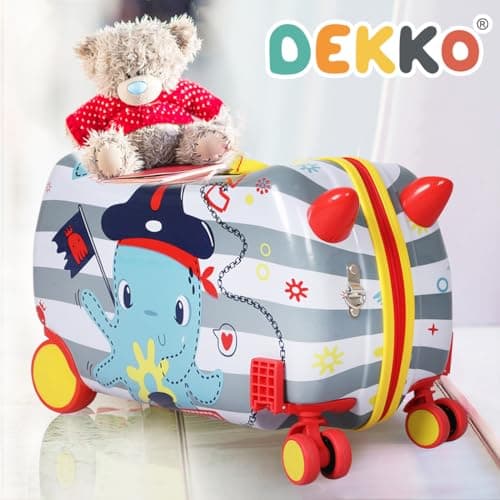 Dekko Kids Luggage Ride-On Suitcase, 2-in-1 Travel Luggage for Toddlers & Children, Carry-On Trolley with Spinner Wheels, Shoulder Strap, Waterproof Hard Shell, 50kg Capacity (Grey) — view 2