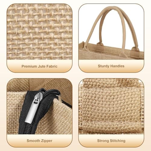 2 Pack Jute Bags, Large Jute Burlap Tote Bag, Jute Beach Bag 40×35×15cm — view 5