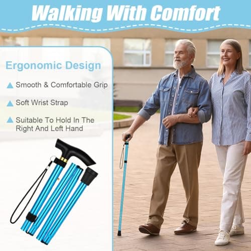 Flintronic Walking Stick, Folding Walking Stick, Adjustable Folding Walking Sticks, Collapsible Lightweight Flexible Stick, Comfortable Grip Durable Mobility Aid for Men Women, Lake Blue — view 5