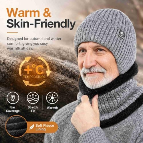 Beanie Hat, Fleece-Lined Rib-Knit, Ear Coverage, Navy, 1-Pack, 50–58 cm — view 2