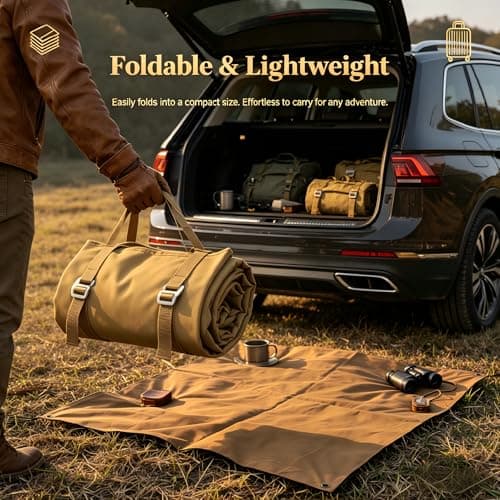 M.J COMFY-LIFE Thick 600D Oxford Camping Mat, Waterproof Foldable Picnic Blanket, Multifunction Outdoor Tent Carpet Sandproof Ground Mat for Camping Hiking Beach Festival Travel Recreation, Khaki — view 5