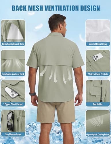 Men's UV Protection Short Sleeve Shirt UPF 50+ Cooling Quick Dry Hiking M — view 5