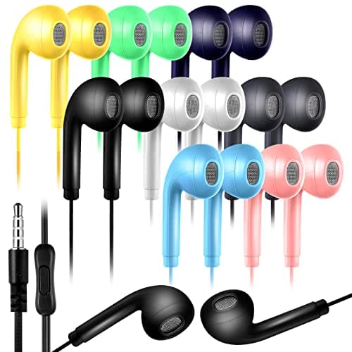 Xinnun 50 Pack Wired Ear Buds with Mic for Student, Simple, Multicolor