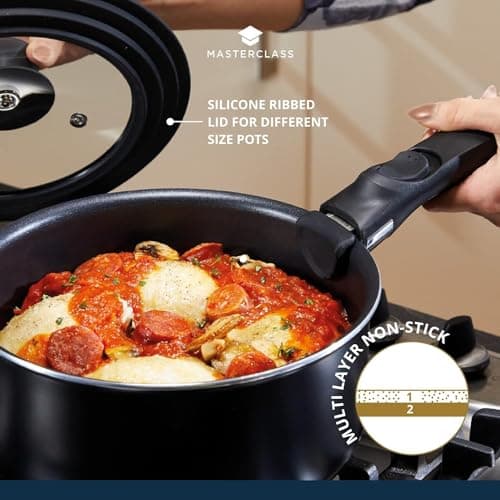 MasterClass Smart Space 3 Piece Non-Stick Induction Saucepan Set, Grey — view 4