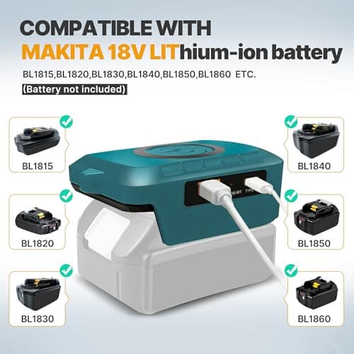 Wireless Phone Charger for Ma-kita 18V Battery,Battery Adapter with USB and Type-C Output, for Camping Travel,Outdoor Working (Wireless Charger for Ma-Kita 18V) — view 2