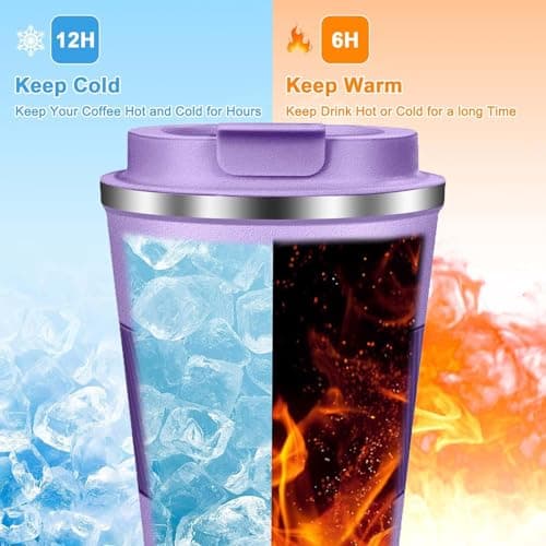 AidShunn Travel Mugs, 380ml Insulated Coffee Cup with Leakproof Lid - Reusable Double Walled Coffee Mug, Stainless Steel Thermal Cup for Hot Cold Drinks, Water and Tea (Purple) — view 5