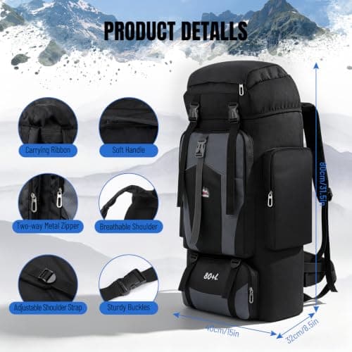 80L Hiking Camping Backpack Men Women Waterproof Large Capacity Hiking Rucksack Travel Backpack Outdoor Sport Travel Daypack Bag Molle Rucksack for Camping Hunting Travelling Trekking Climbing — view 4