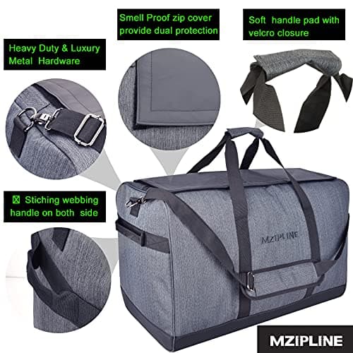 MZIPLINE Smell Proof Duffle Bag,Large Scent Odor Proof Sport Gym Overnight Weekender Bag,Big Capacity Smell Proof Stash Travel Duffel Bag With Carbon Lining, Grey, L, Large Duffel Bag — view 2