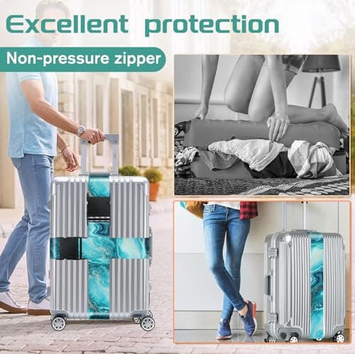 OffiEase Luggage Straps for Suitcases Travel Belt - Baggage Identifiers Suit Case Accessories with Buckle Nylon Adjustable Band Over Handle for Airport 2 pack Cyan Marble — view 5