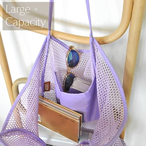 Hoxis Mesh Beach Tote Womens Shoulder Handbag, Lavender, L — view 4